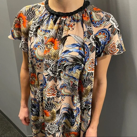 Red Valentino Abito GS7 Petal silk floral Braid Collar rrovpad65sjb/gs7 dress - Picture 7 of 11